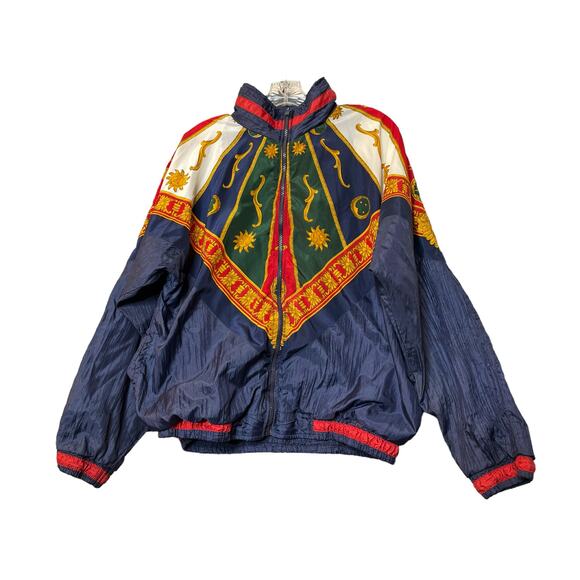 Center Aisle Jackets & Blazers - Vintage 80's Center Aisle Celestial Sun And Moon Windbreaker Jacket Blue Pop Art